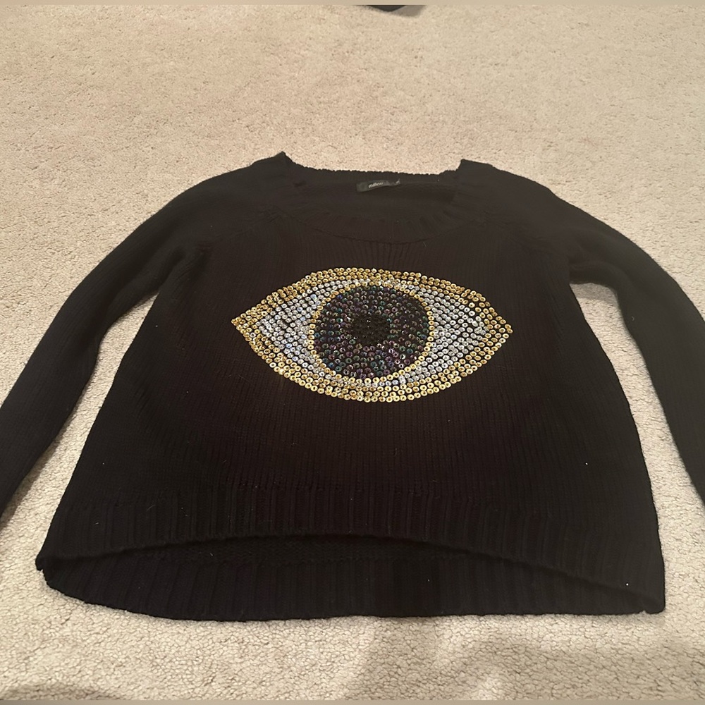 Millay black sweater with evil eye in sequins - gorgeous!!!